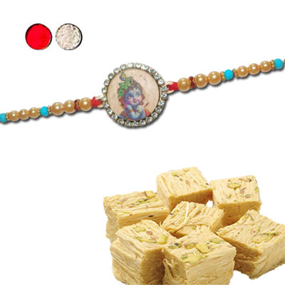 "Rakhi - FR- 8530 A(Single Rakhi), 500gms Haldiram Soanpapdi - Click here to View more details about this Product